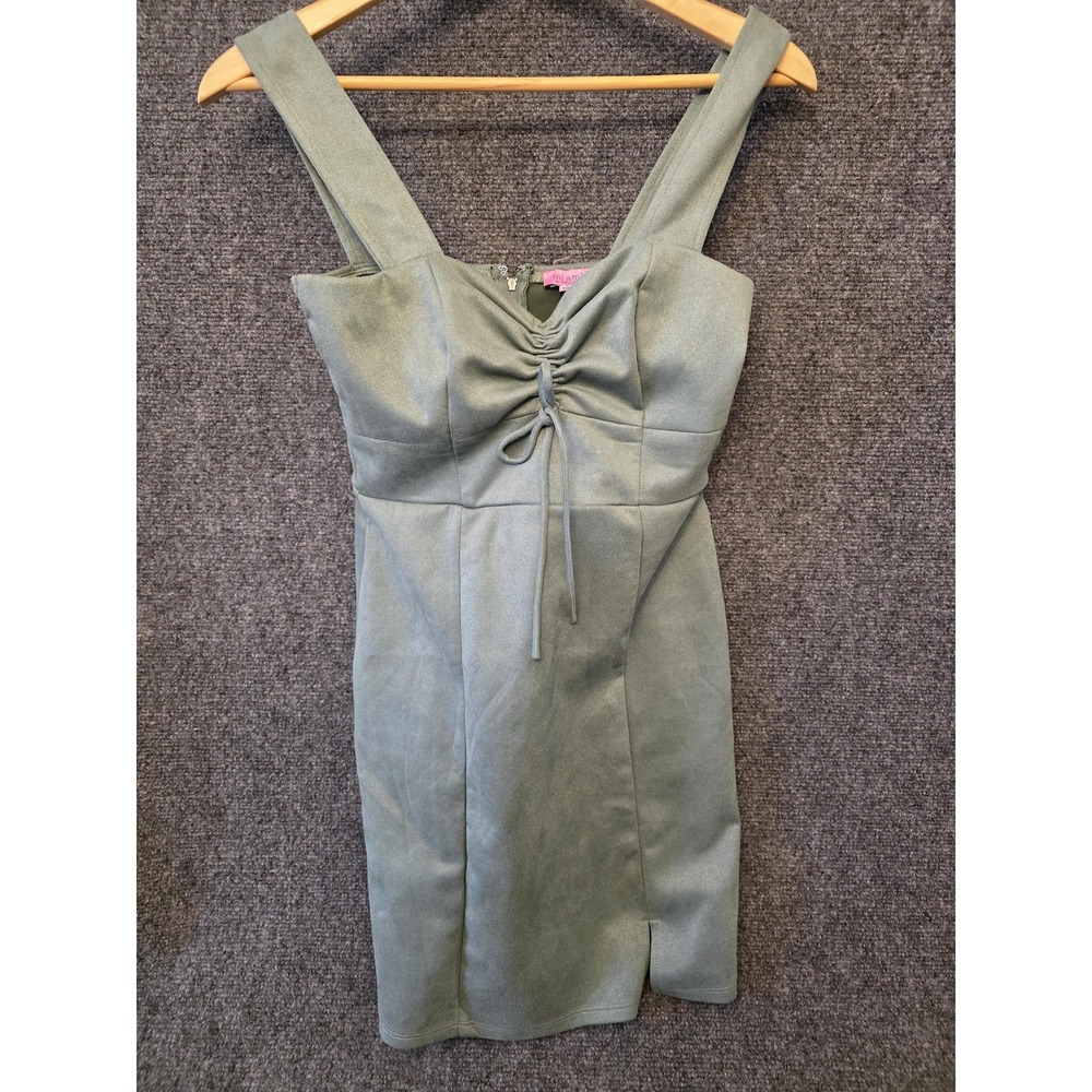 Francesca's Dress Womens Small Green Ruched Square Neck Bodycon Mini Party Clubโ